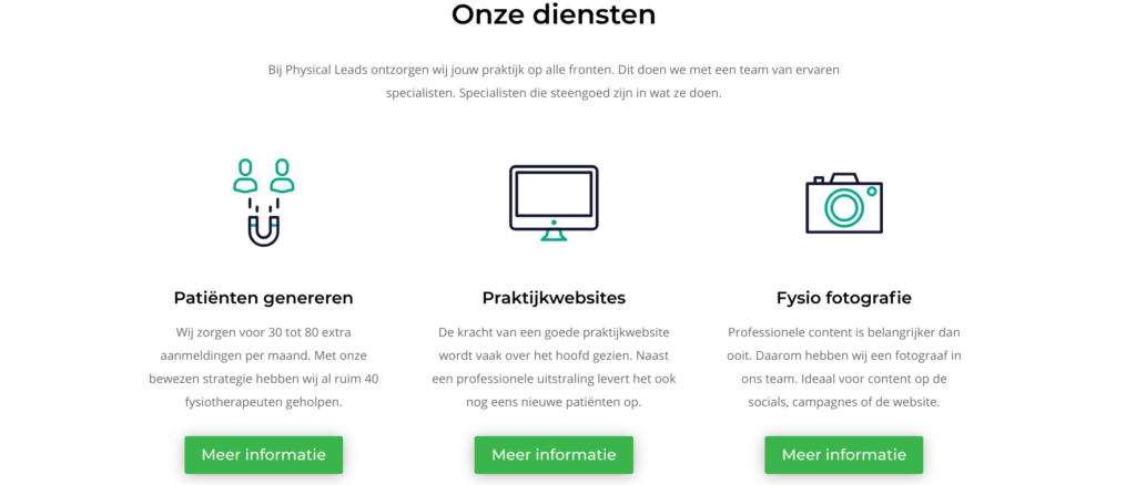 Overzicht diensten praktijkwebsite